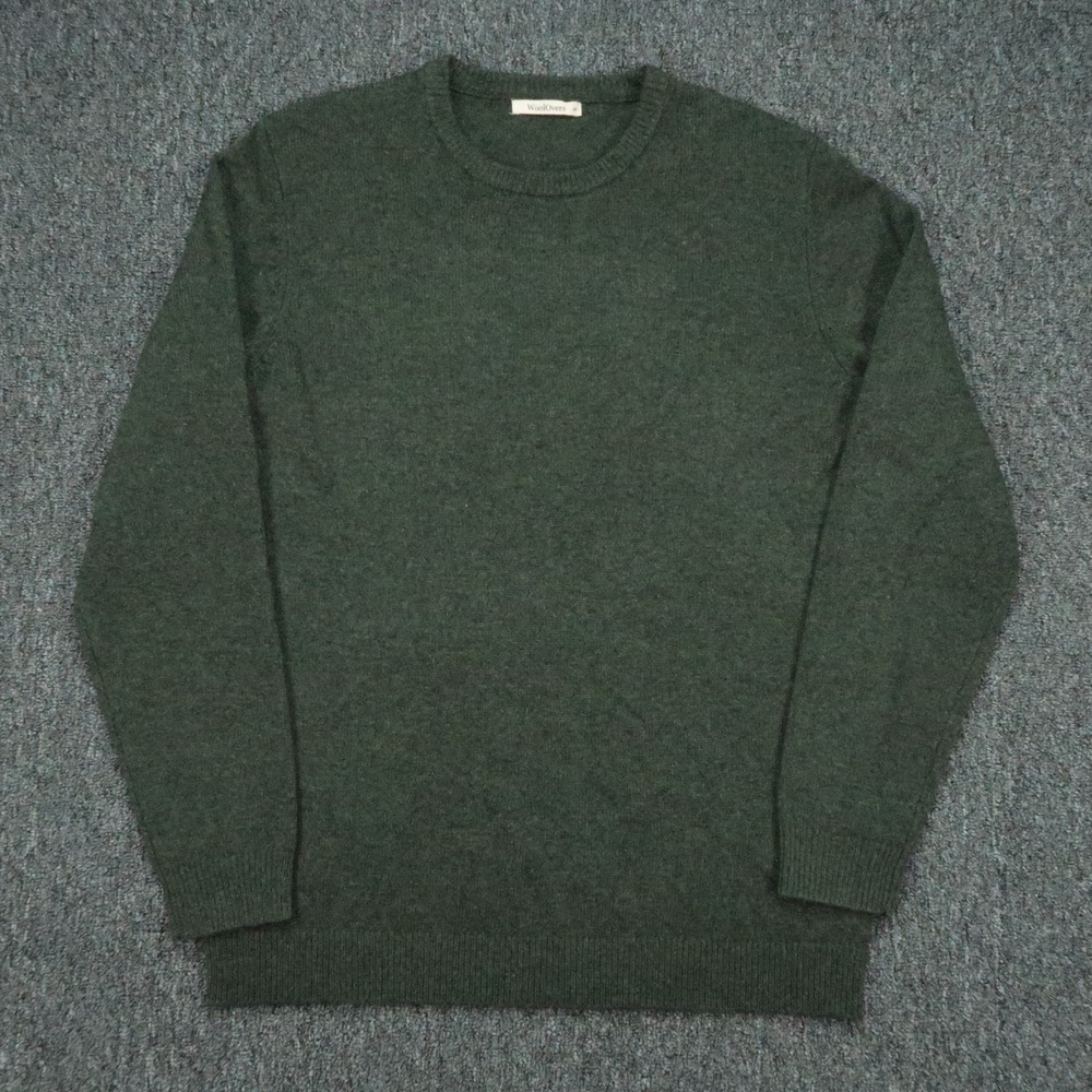 WoolOvers Sweater Mens Medium Green Crew Neck Long Sleeve Knit Lambs Wool Jumper